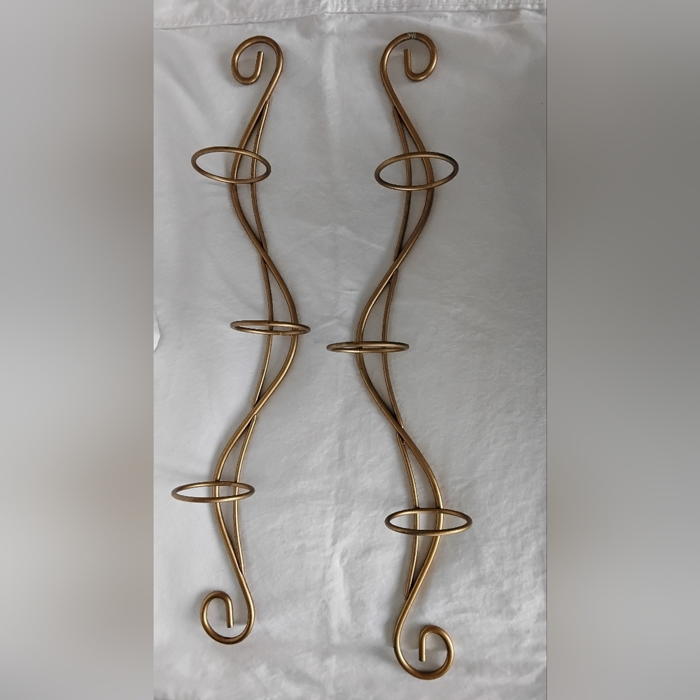 Pair Of Mid Century Brass Coated Iron Wall Candle Holders By Homco